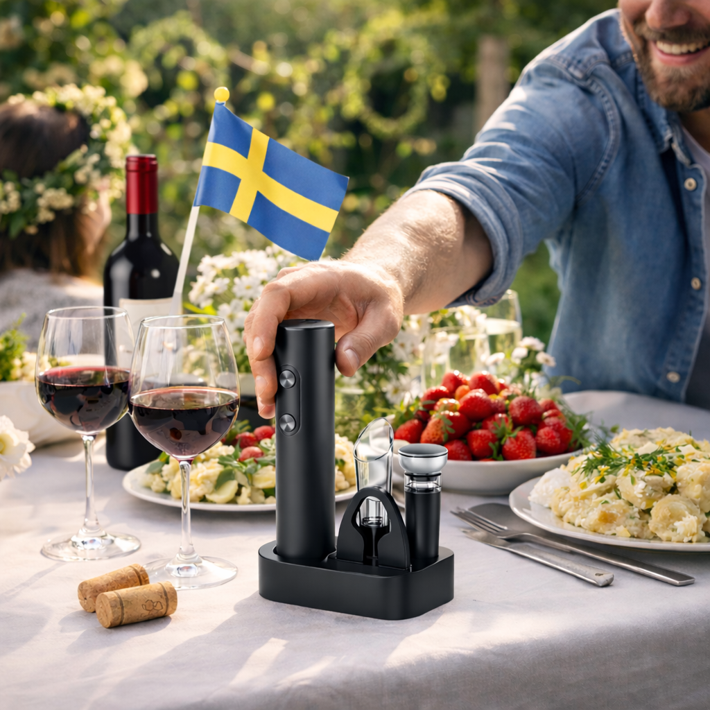 Vintora – Elektriskt vinöppnarset med hällpip & vakuumförslutare