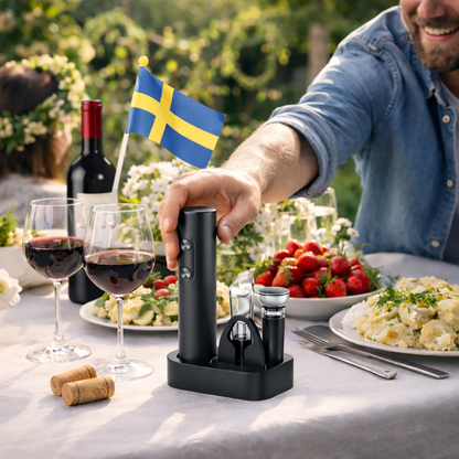 Vintora – Elektriskt vinöppnarset med hällpip & vakuumförslutare