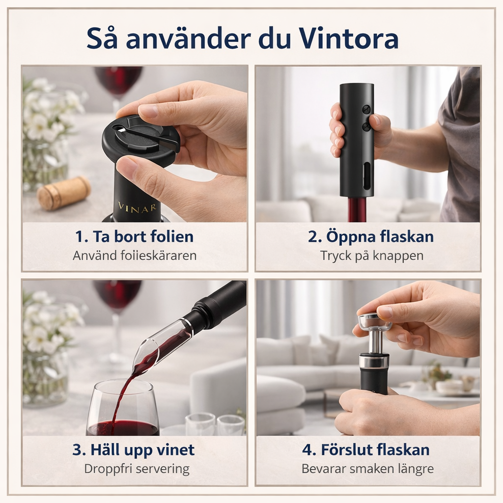 Vintora – Elektriskt vinöppnarset med hällpip & vakuumförslutare