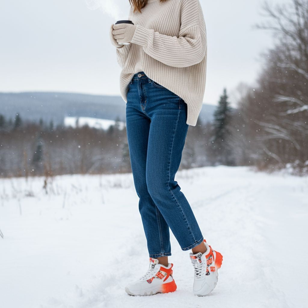 Vilda-vinterkängor (Vit/Röd-Orange)