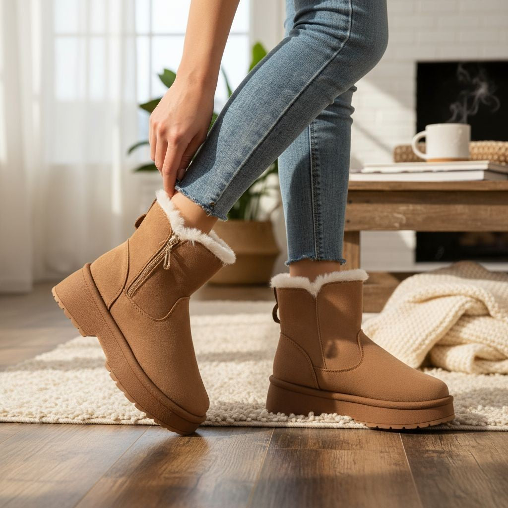 Vinterstövlar med Fleecefoder – Varma Slip-On Boots för Kallt Väder