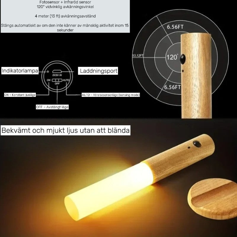 Warmi/nattlampa med rörelsesensor/Ljus träton – | Dinvardagsshop