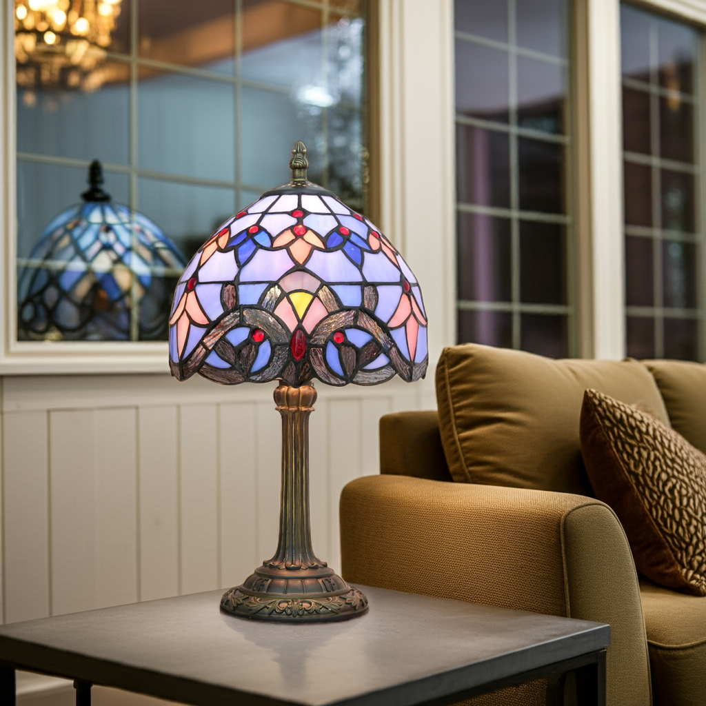 Violette – Bordslampa i Tiffany-stil/ Ljusgul