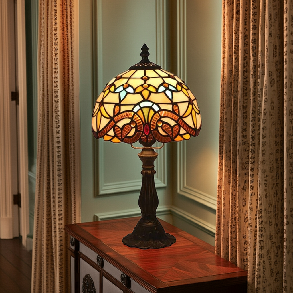 Violette – Bordslampa i Tiffany-stil/ Ljusgul