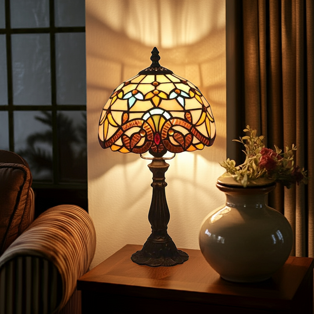 Violette – Bordslampa i Tiffany-stil/ Ljusgul