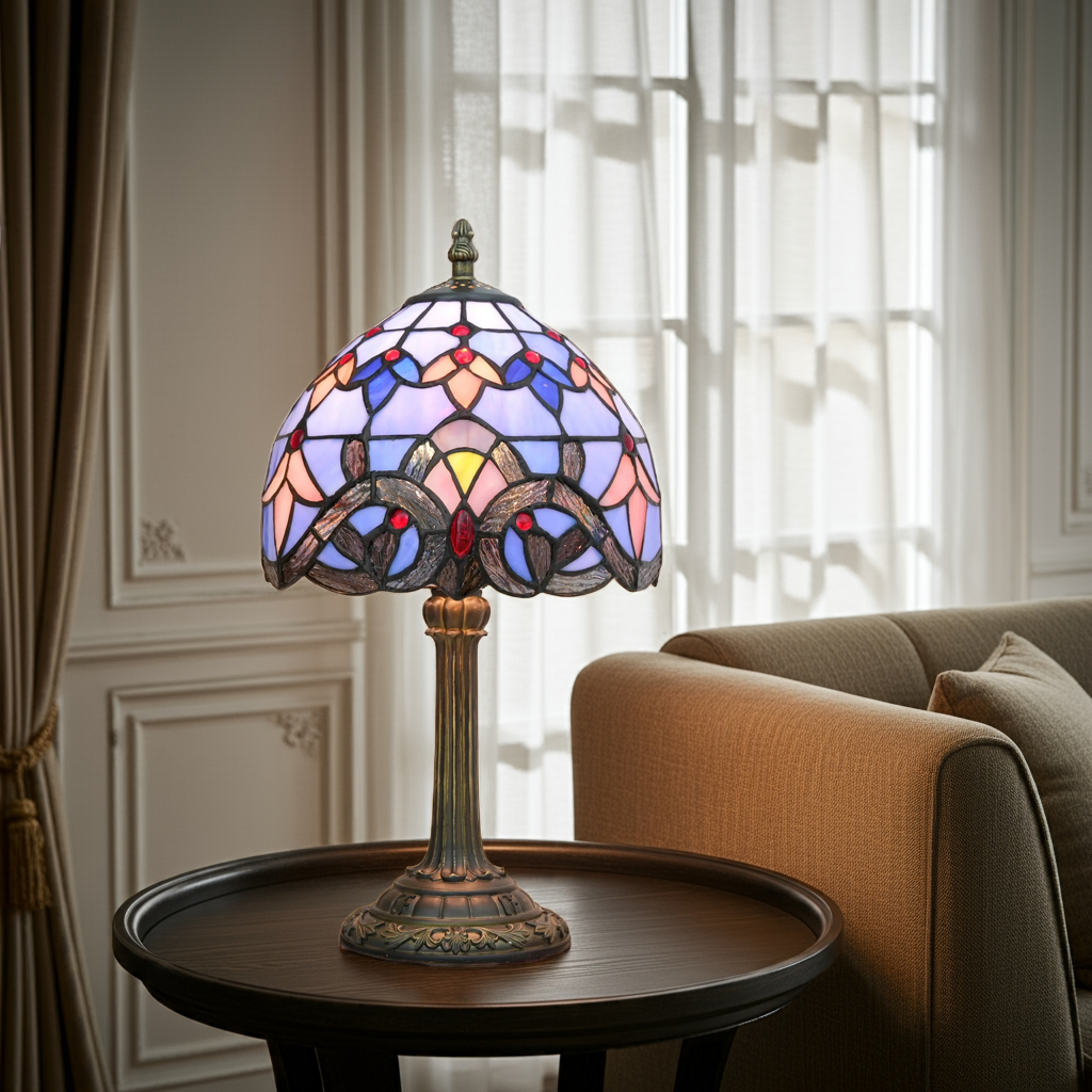 Violette – Bordslampa i Tiffany-stil/ Ljusgul