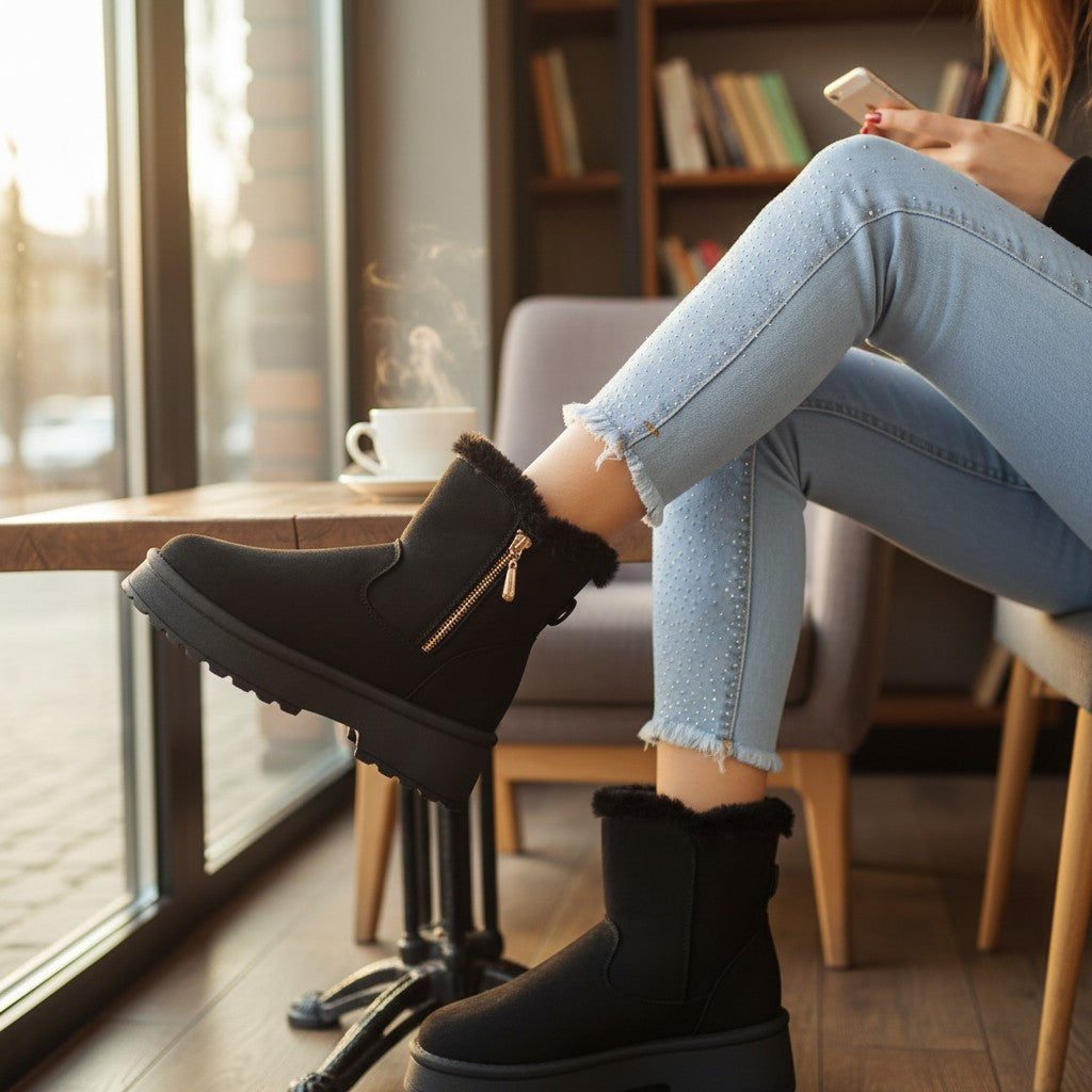 Vinterstövlar med Fleecefoder – Varma Slip-On Boots för Kallt Väder