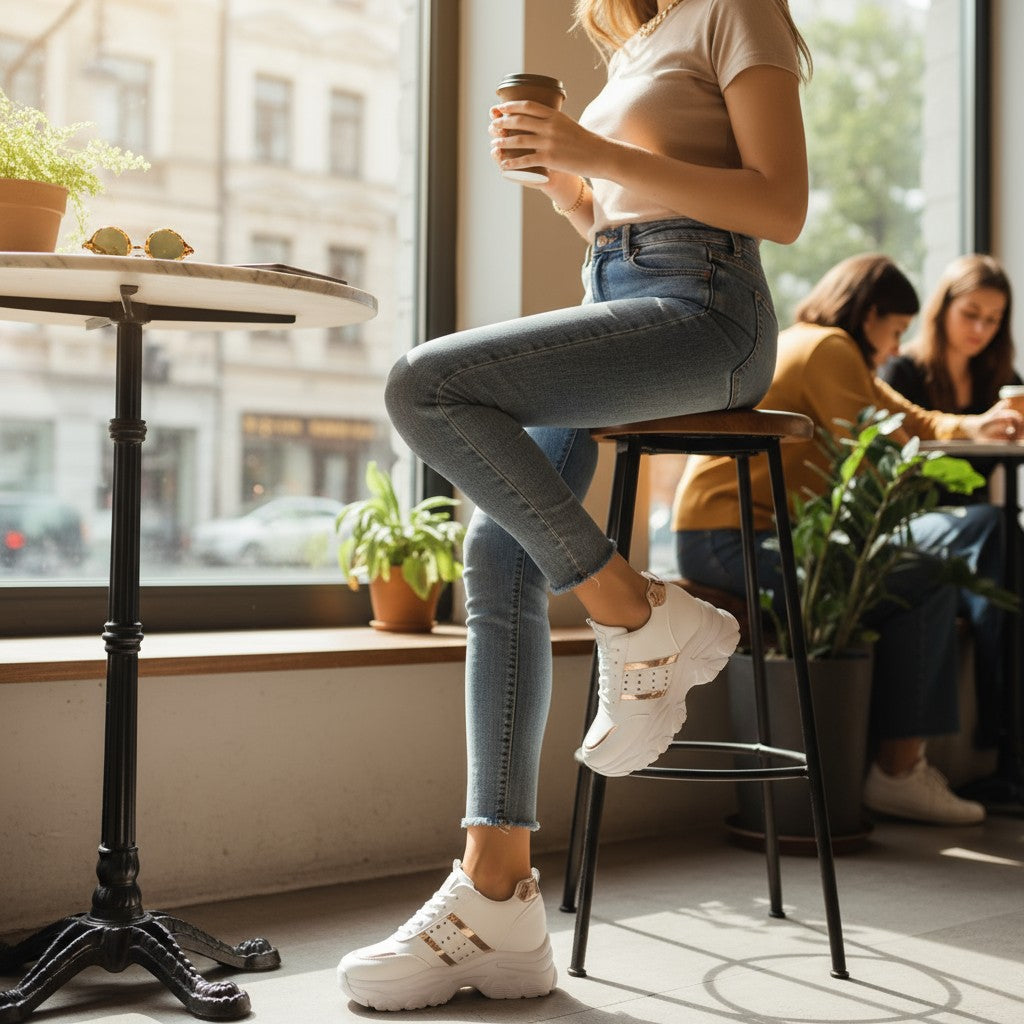 Avira-Avslappnade Modesneakers-Vit/Gold