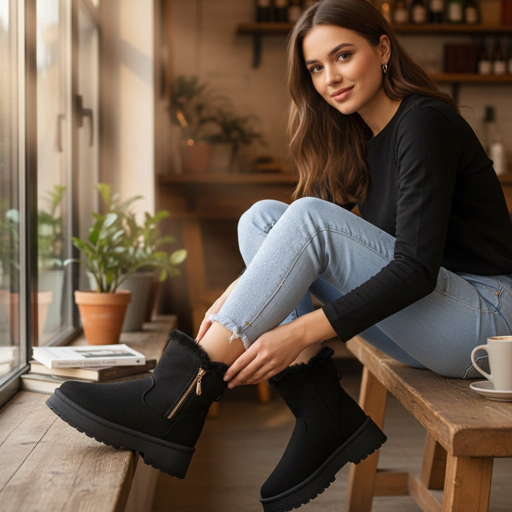 Vinterstövlar med Fleecefoder – Varma Slip-On Boots för Kallt Väder