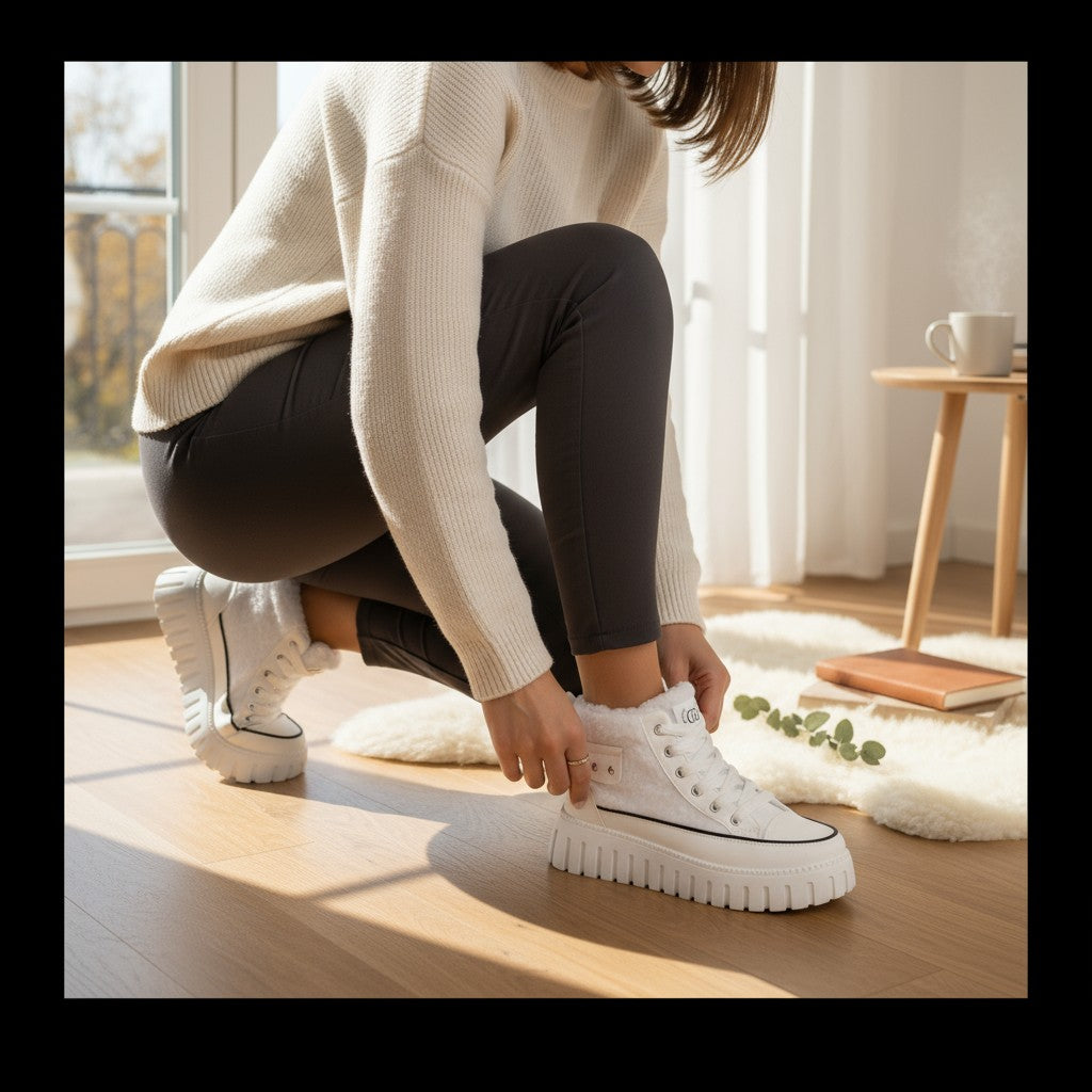 Frostella – Vinterankelstövlar med Höjdökning och Varmt Fleecefoder (Vit)