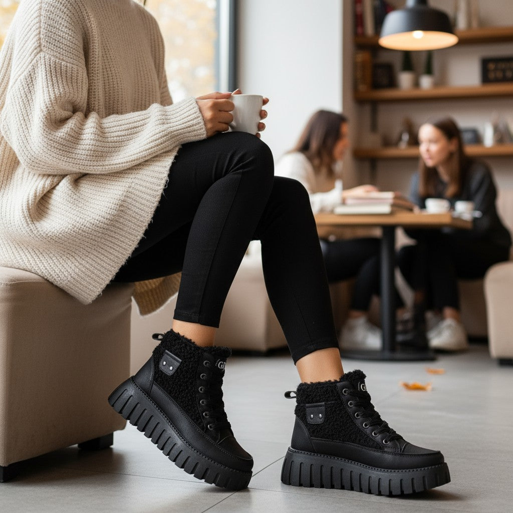 Frostella – Vinterankelstövlar med Höjdökning och Varmt Fleecefoder (Vit)