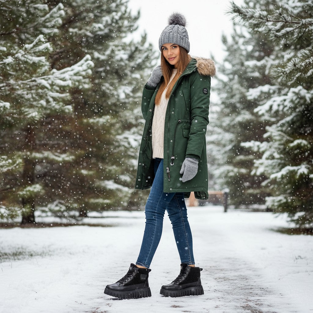 Frostella – Vinterankelstövlar med Höjdökning och Varmt Fleecefoder (Vit)