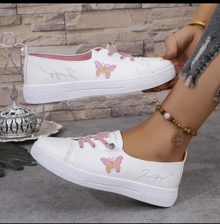 Liva-Sneakers med Brodyr Vit/Rosa