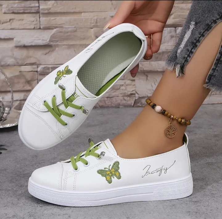 Liva-Sneakers med Brodyr Vit/Rosa