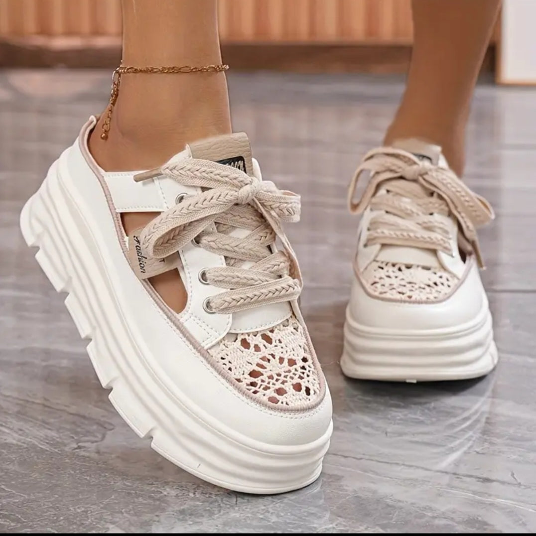 Elevia-Plattformssneakers-Beige/Blå