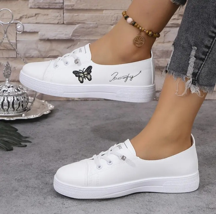 Liva-Sneakers med Brodyr Vit/Rosa