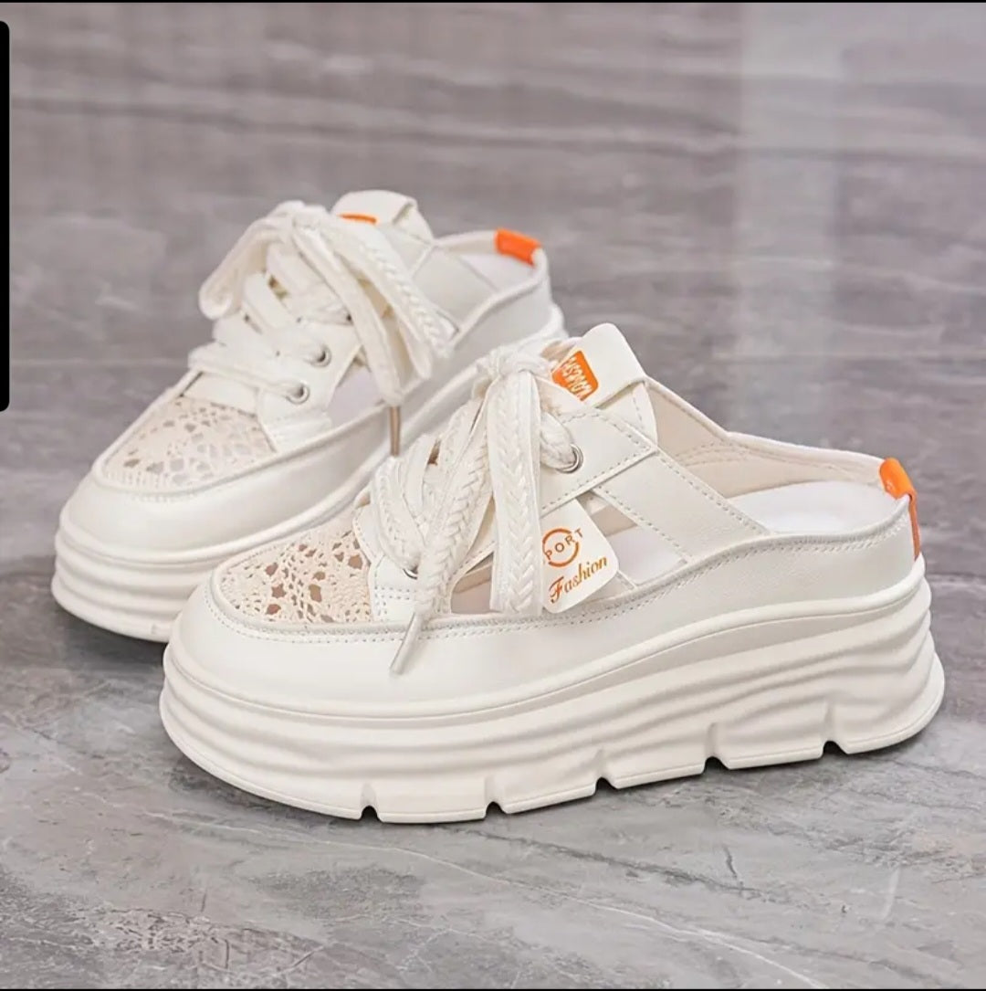 Elevia-Plattformssneakers-Beige/Blå