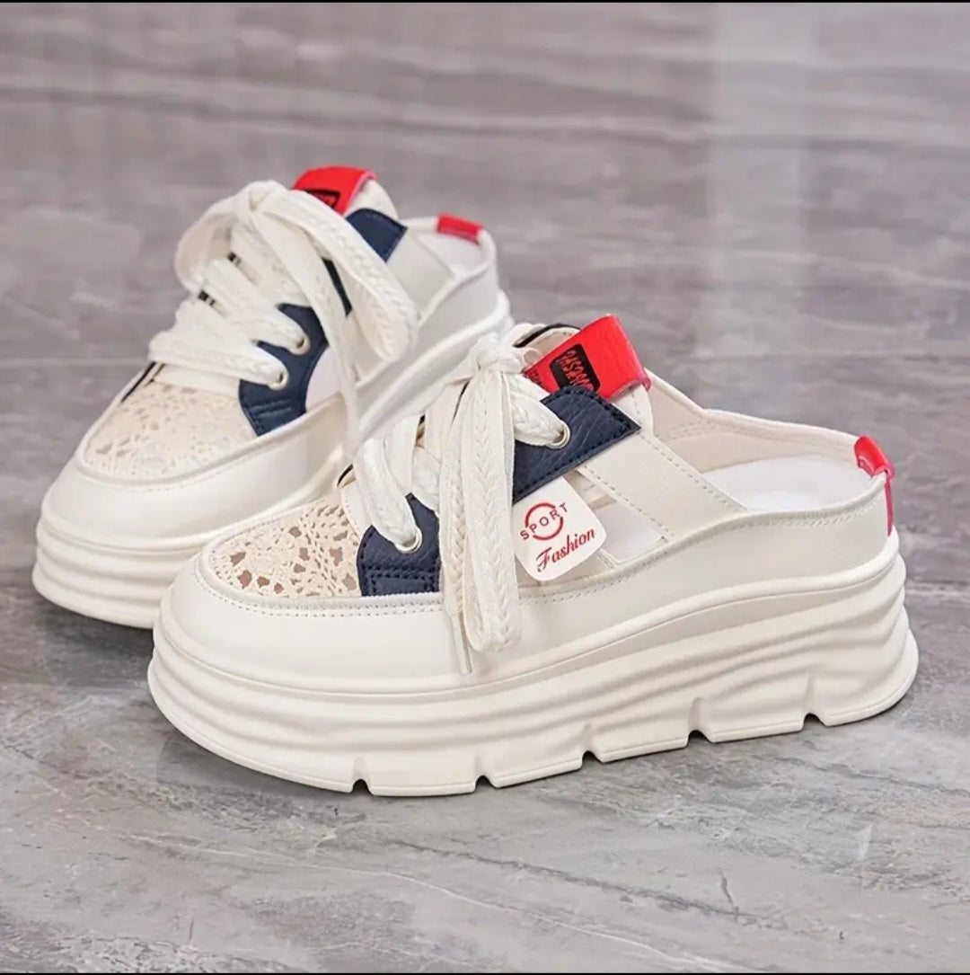 Elevia-Plattformssneakers-Beige/Blå