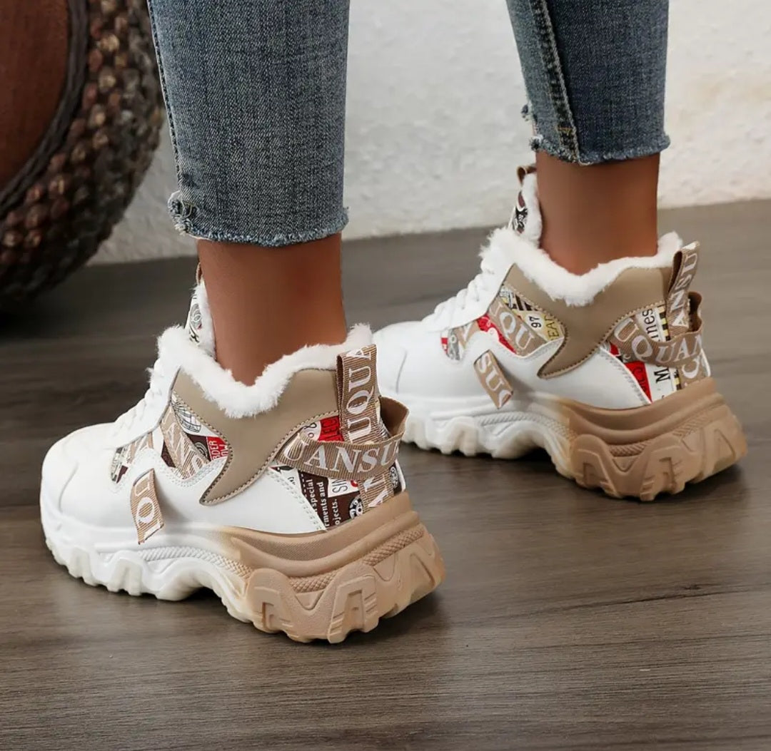 Vilda-vinterkängor (Vit/Khaki) – | Dinvardagsshop