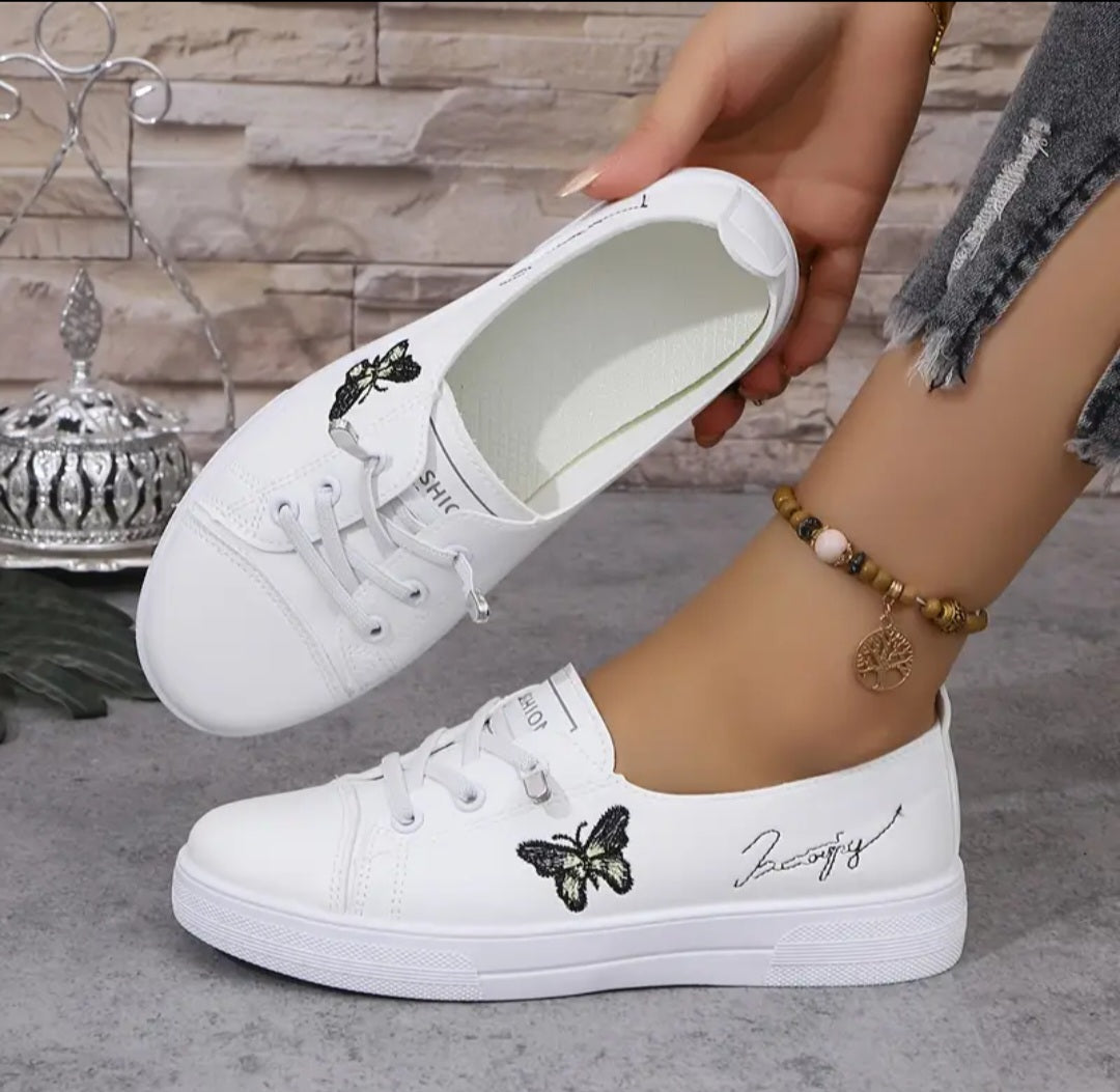 Liva-Sneakers med Brodyr Vit/Rosa