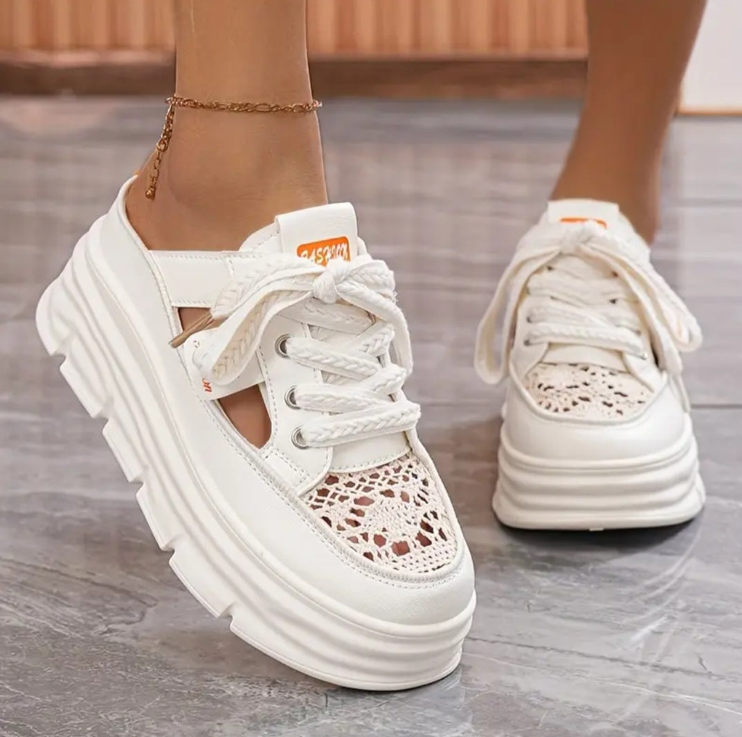 Elevia-Plattformssneakers-Beige/Blå