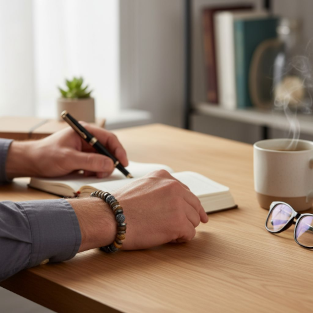 Armband med Agat och Fossilpärlor – Självkärlek