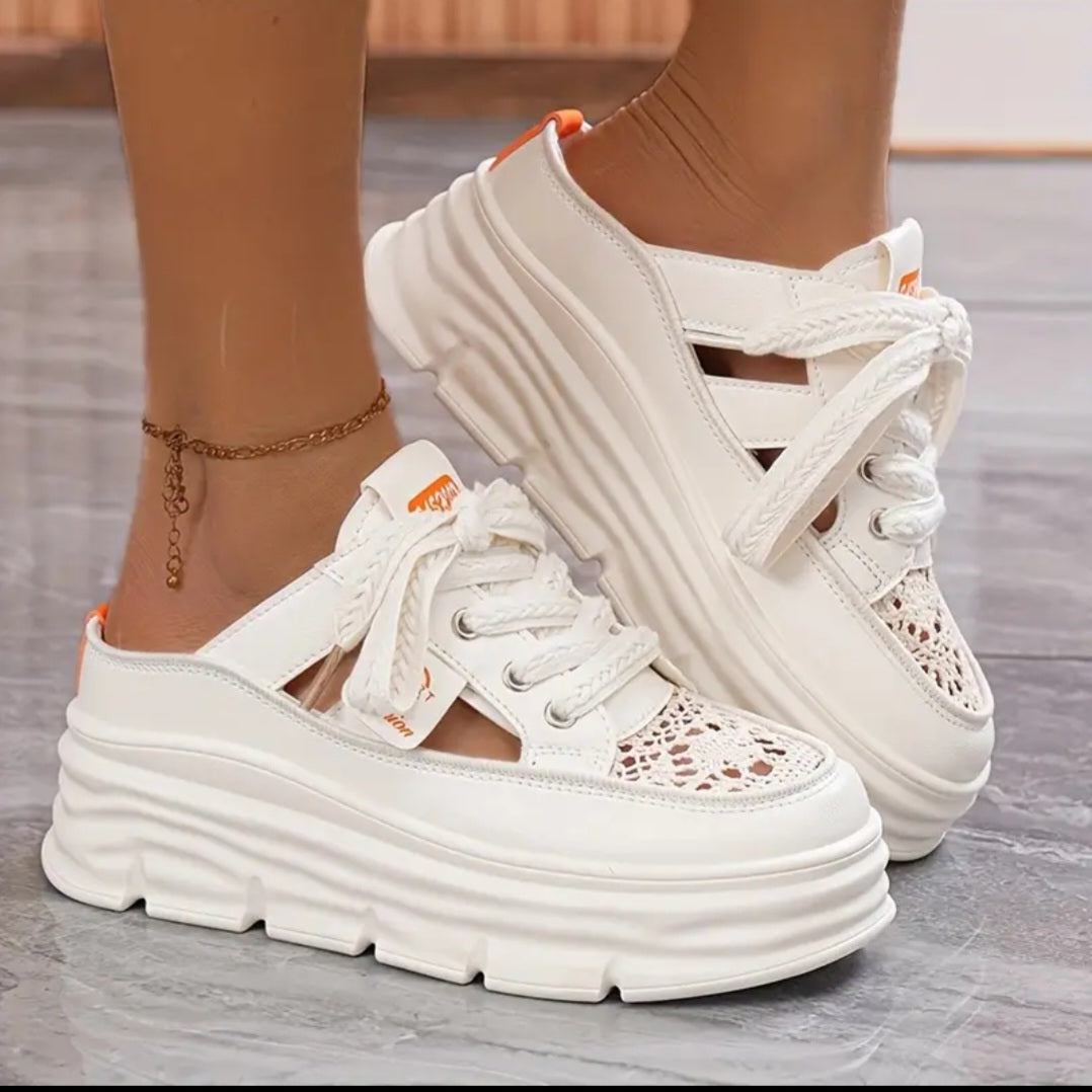 Elevia-Plattformssneakers-Beige/Blå