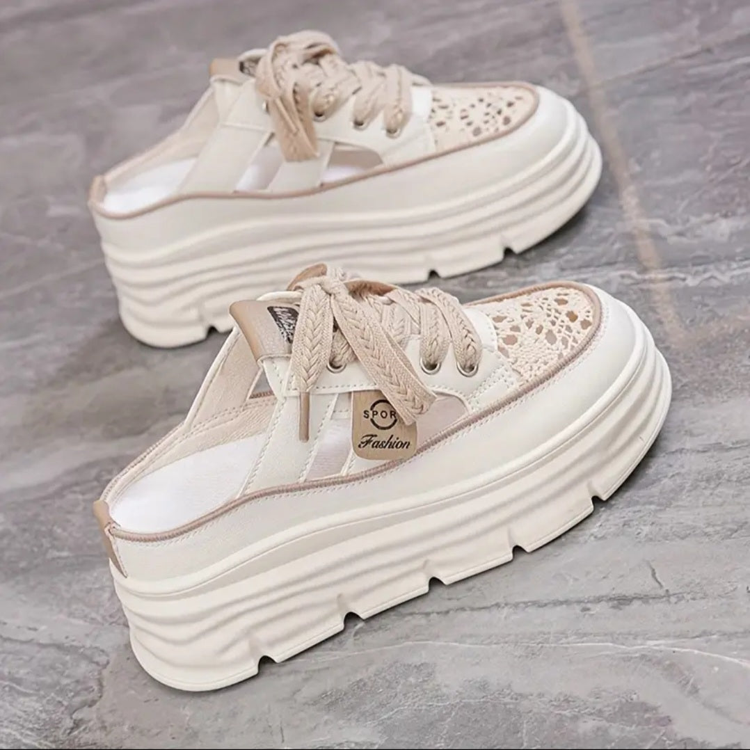 Elevia-Plattformssneakers-Beige/Blå