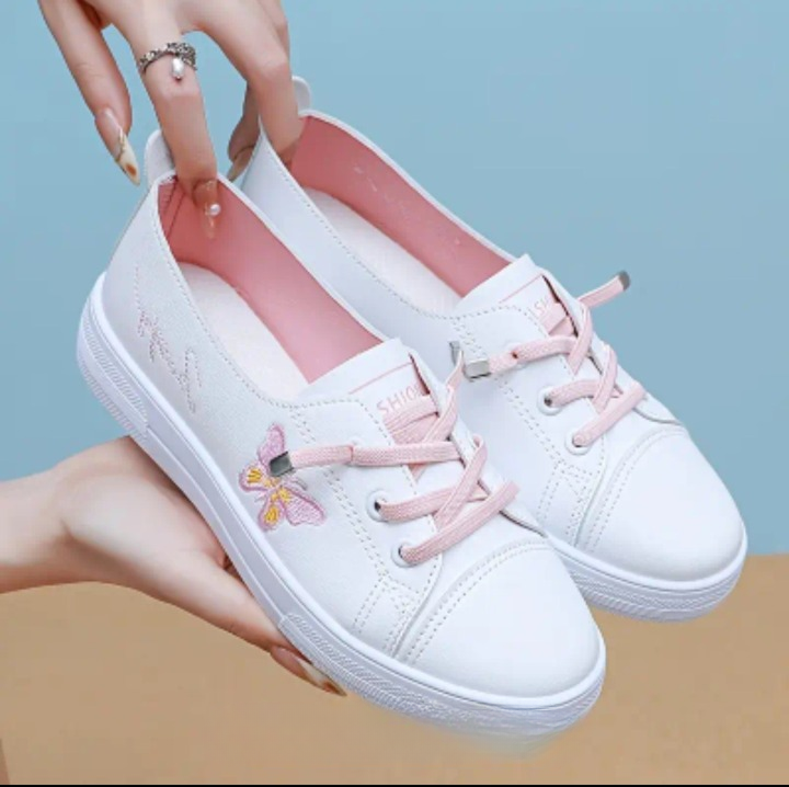 Liva-Sneakers med Brodyr Vit/Rosa