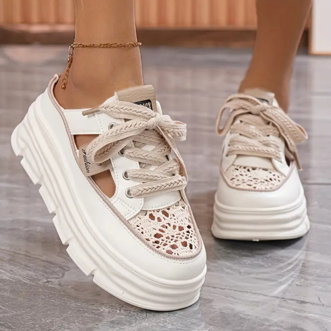 Elevia-Plattformssneakers-Beige/Blå