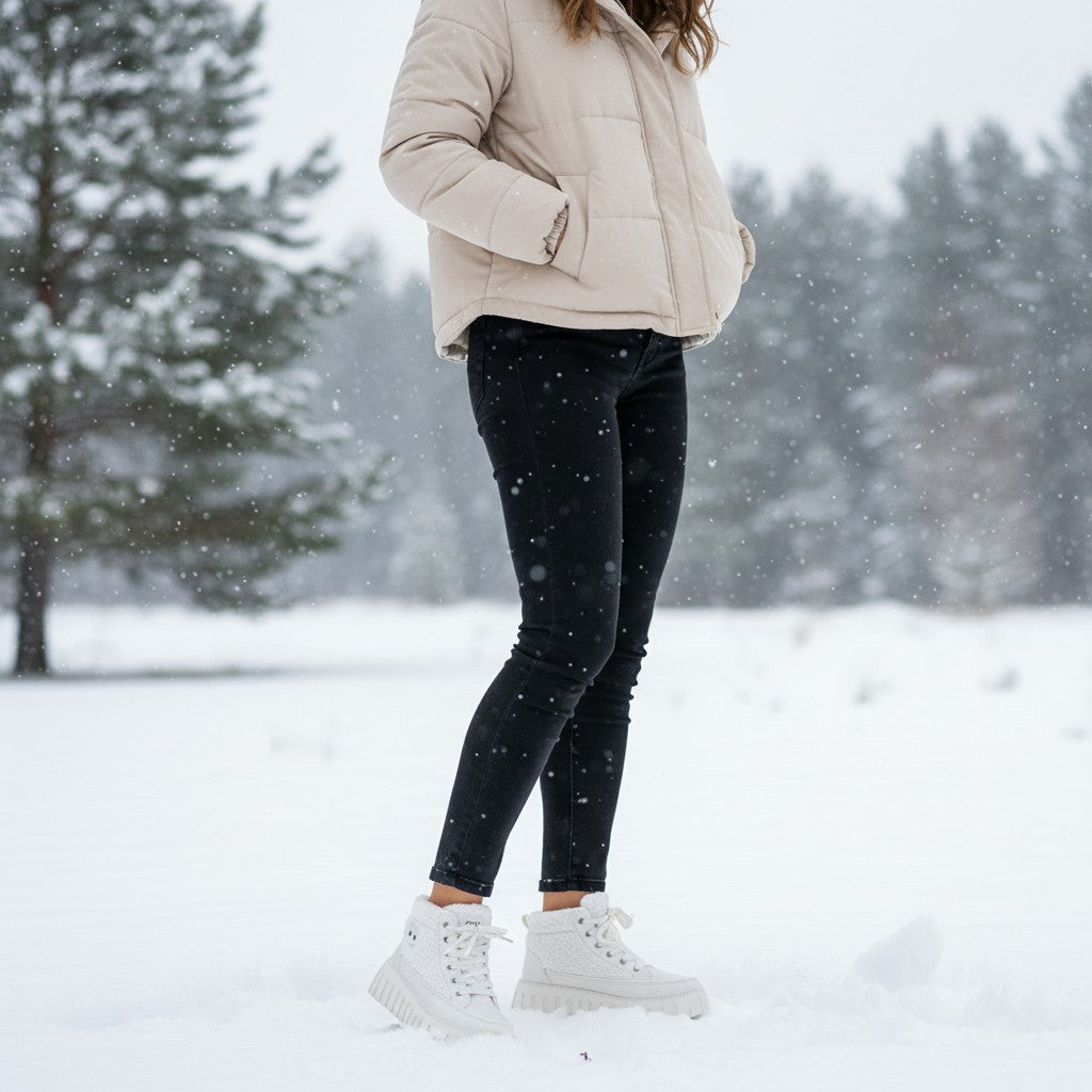 Frostella – Vinterankelstövlar med Höjdökning och Varmt Fleecefoder (Vit)